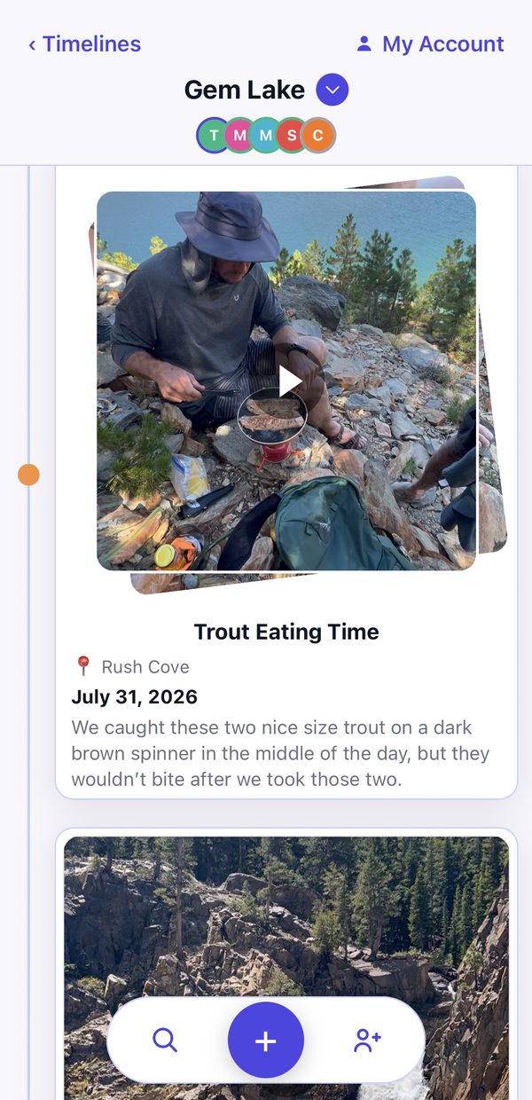 An entry called Trout Eating Time showing its location, Rush Cove, and the date it happened